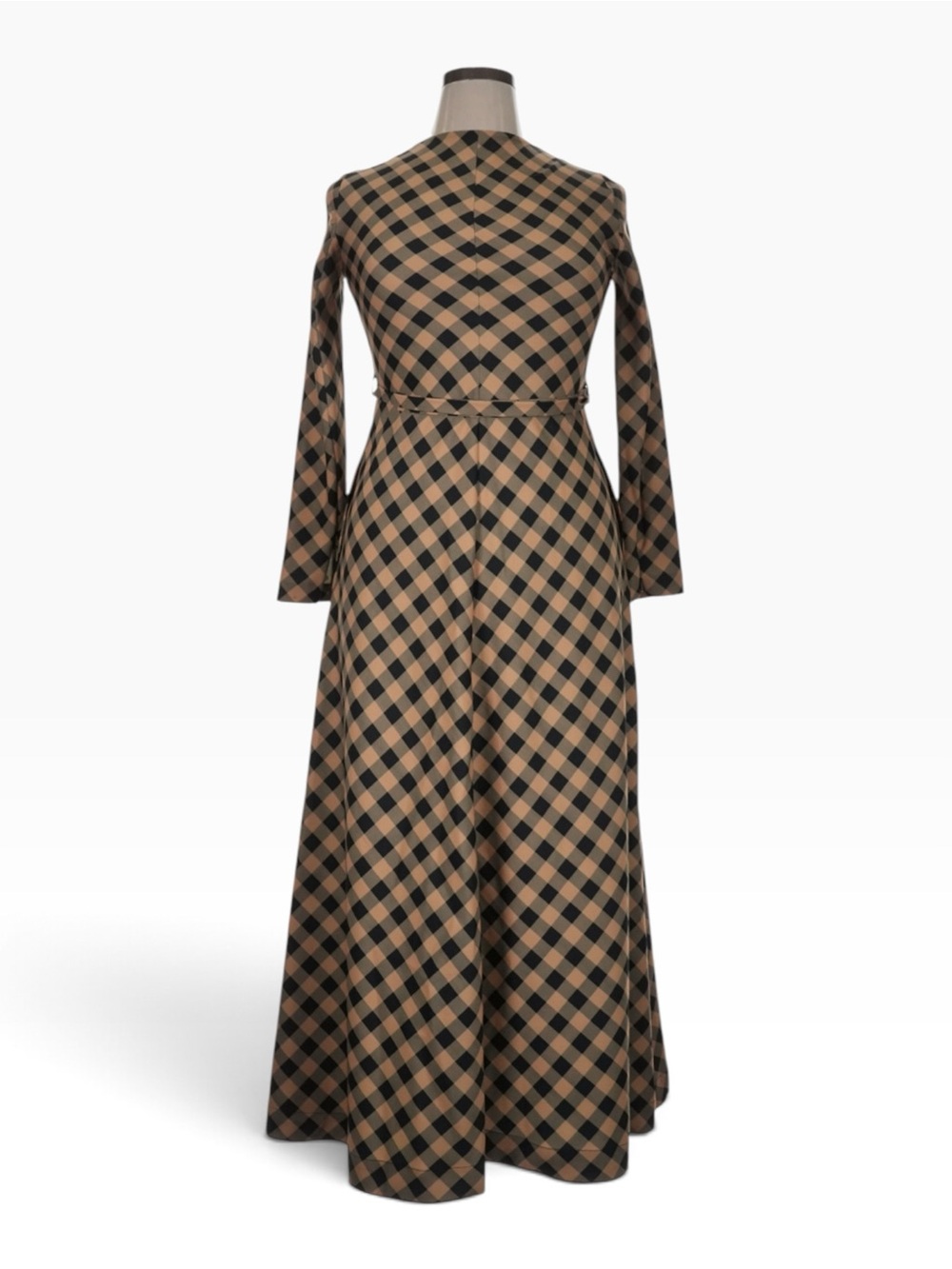 Vanilia Jurk Check Print Maxi Dress 34 XS Brown Black Belted Zip Slit NWT